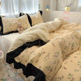 Taooba Christmas Gift Bedding Set Korean Style 2024 New  Small Floral Water Washed Cotton Lace Duvet Cover Set Queen Size