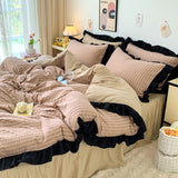 Taooba Christmas Gift Bubble Yarn Seersucker French Style Princess Lace Bedding Set Duvet Cover Set Skirt Sheet Queen For Girl Decor Home