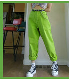 Taooba Christmas Gift outfit  Christmas Gift Women's Casual Pants Punk Harem Trousers Ladies Autumn High Waist Hip Hop Boyfriends Long Pants Female Green Yellow Plus Size