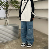 Taooba - Multi Pockets Vintage Baggy Cargo Jeans