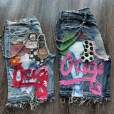 Taooba Hip Hop Painted Patchwork Baggy Denim Shorts y2k Fashion Street Gothic Punk Straight Jeans Shorts Men Women Retro Trendy Jorts