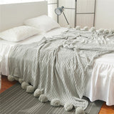 Taooba-Soft Solid Color With Ball Blanket For Beds Sofa100% Cotton Bedding Warm and Lovely Nap Bedspread