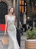 Taooba  party look inspos 2025 Summer Stain Midi Dress Office Lady Casual Sleeveless Beach Style Even Party Formal Dress Women Slim Korean Dress Female