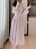 Taooba  party look inspos Fashion New Women Elegant Casual Midi Long Prom Dress Puff Sleeve A-Line Solid Vintage Party Birthday Clothes Female Robe Mujers