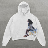 Taooba Y2K Womens and Mens Gothic Punk Print White Hoodies Street Fashion Hip Hop Retro Harajuku Loose Hooded Sweatshirt Winter Clothes