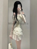 Taooba  party look inspos 2024 Frence Fairy New Two Pieces Set Women Slash Neck Elegant Slim Party Skirt Suit Female Korean Sexy Tops + Sweet Cake Skirts