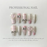 Taooba Christmas nail 10pcs Handmade Anime Fake Press On Nails Professional Full Cover Japanese Decorated Manicuree With Bow Tie Wearable Nail Art Tip