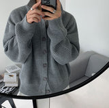 Taooba-5550 GRAY KNITTED FULL BUTTON-UP SWEATER