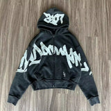 Taooba Y2K Harajuku Style New Fashion Letters Posted Cloth Sweater Hoodies Men Street Vintage Punk Hip Hop Casual Hooded Sweater Women