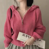 Taooba Christmas Gift outfit   Hooded Knitted Cardigan Women Fashion Cropped Sweater Outerwears Winter Streetwear Knitwear Korean Long Sleeve Jumpers New