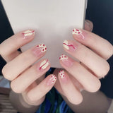 Taooba Christmas Gift outfit  Halloween 24Pcs/Box Middle Length Ballet Nude Pink Color False Nails With Design With Heart Pattern Artificial Nails With Jelly Glue TY