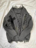 Taooba party outfit  Japanese Punk Gothic Cardigan Women Vintage Grunge Loose Ripped Sweaters Cross Knitted Coat Y2k Streetwear Harajuku Cardigans