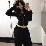 Taooba party outfit  Y2K Women Leopard Print Hoodies Clothes Hip Hop Graphic Punk Aesthetic Gothic Fashion Vintage Zip Up Hoodies Streetwear EMO Girl