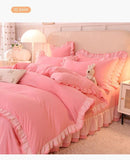 Taooba Christmas Gift Pink Princess Girls Ruffle Lace Bedding Sets Luxury Quilt Cover Bed Sheet and Pillowcases Soft Bedclothes Decor Home