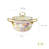 Taooba Enamel Soup Pot Retro Flower Bird Binaural Large Capacity Stew Pot with Lid Home Enamel Utensils for Kitchen Delicate Cookware