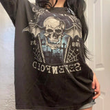 Taooba Christmas Gift outfit -Gothic Skull Shirts for Women Teens Girls 2000s Y2k Shirt Tops Fairy Grunge Punk Goth Baggy Graphic Tees Halloween Clothes