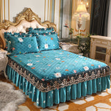 Taooba-Thick Bedspread Warm Velvet Bed Covers Skirt Floral Print Pattern Lace Bedding Queen Bedded Set Mattress Cover Decor Decoration