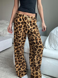 Taooba party outfit  Rockmore Leopard Plush Pants Women Vintage Print Loose Straight Trouser Winter Casual Baggy Female Fleece Floor Length Pants y2k