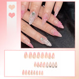 Taooba 24pcs/box Fake Nails Press on Reusable with Designs Set French Artificial Aurora Diamond False Tipsy Stick-on Nails Tips Art