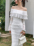 Taooba  party look inspos Elegant White Midi Dress Office Lady Long Sleeve Sexy Beach Party Bodycon Dress Women Chic 2025 Summer One Piece Dress Korean