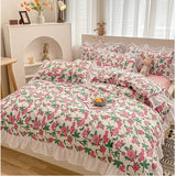 Taooba-Hot Luxury Romantic Ruffle Bedding Set 3/4pcs Sweet Princess Lace Duvet Cover Colorful Plaid Quilt Cover Bed Sheet Pillowcase