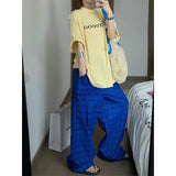 Taooba party outfit  Harajuku Loose Pants Streetwear Clothes Wide Leg Pants Korean Trousers Plaid Baggy Ladies Pants Yellow Jogger Trouser Hip Hop