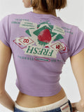 Taooba Christmas Gift outfit -Korean Fashion T Shirts for Women Cute Kawaii Strawberries Graphic Print Crop Tops Crew Neck Fruit Y2k Aesthetic Baby Tees