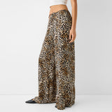 Taooba party outfit  Fashion Vintage Leopard Print Wide-leg Pants Women Casual High-waisted Trouser 2024 Spring Summer Office Lady Clothes Streetwear