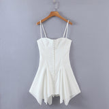 Taooba Christmas Gift outfit  Y2K Fairy Grunge Front Hook Closures White Cami Dress E-Girl Aesthetics Cute Irregular Hem Backless Mini Dress Grunge