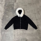 Taooba party outfit  Knitted Hooded Sweater Women Fall Winter Long Sleeved Warm Buttons Loose Pullover Solid Harajuku Lazy Sprot FurCollar Sweatshirt