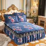 Taooba-Thick Bedspread Warm Velvet Bed Covers Skirt Floral Print Pattern Lace Bedding Queen Bedded Set Mattress Cover Decor Decoration