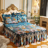 Taooba-Thick Bedspread Warm Velvet Bed Covers Skirt Floral Print Pattern Lace Bedding Queen Bedded Set Mattress Cover Decor Decoration