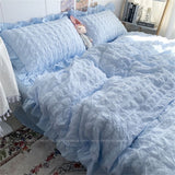 Taooba Christmas Gift Quilt Cover INS Girl Blue Solid Color Seersucker Ruffles Lace Bedding Set Kawaii  Soft Sheet Woman Duvet Cover Pillow Covers