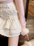 Taooba  party look inspos Japanese Kawaii Lolita Mini Skirt Women Winter Lace Casual Elegant Sweet Female Skirt High Waist Bandage Korean Skirt 2024 New