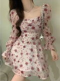 Taooba  party look inspos 2025 Summer Elegant Floral Dress Women Lace Kawaii Clothing Y2k Mini Dress Female Beach Style Party One Piece Dress Korean Chic