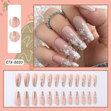 Taooba Christmas nail 24Pcs Medium Long Acrylic Fake Nails Removable French Fake Nails Wearing False Nails Set Full Cover Ballet Press On Nail Tips&7Y