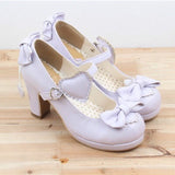 Taooba Christmas Gift outfit  Honeycherry The New High-Heeled Cute Bow Tie Sweet Lolita Girls Love Solid Round Princess Shoes More Softer Pumps