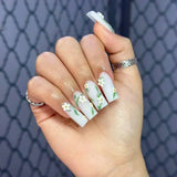 Taooba Christmas Nail  24Pcs Long Ballet False Nails Glitter White Flower  with French Design Wearable Fake Nails Butterfly Press on Nail Tips Art