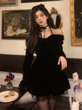 Taooba  party look inspos Autumn Y2K Velvet Mini Dress for Women Halter Long Sleeve Birthday Party Dresses Elegant New Kawaii Korea Fashion Vestidos Mujer