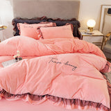 Taooba-Thick Coral Fleece Winter Four-Piece Set Double-Sided with Velvet Quilt Cover Flannel Bed Sheet Bedding Milk Fiber Winter