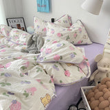 Taooba Christmas Gift Bedding Set Flora INS Girls 2024 New Tulip Rabbit Double-layer  Bed Set Of Four Pieces Washing Cotton Bed Sheets Duvet Cover Set