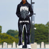 Taooba  2024 American High Street Harajuku Spider web print Loose Hoodie Y2K Hip Hop Street Men Women's Casual Pullover Sweatpants goth