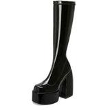 Women punk style boots elastic microfiber shoes woman ankle boots high heels black thick platform long knee high boots