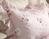 Taooba-New Sweet pink LOVE bedding set rustic ruffle duvet cover print quilt cover elegant wrinkle bed sheet bedspread princess bedding