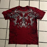 Taooba 2000s Red Sustainable Cotton Mens T Shirt Retro Affliction Double Eagle Chain American Couple Men And Women High Street T shirt