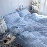 Taooba Christmas Gift Quilt Cover INS Girl Blue Solid Color Seersucker Ruffles Lace Bedding Set Kawaii  Soft Sheet Woman Duvet Cover Pillow Covers