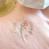 Taooba Christmas Gift 4PCS Elegant Rose Embroidery Girl Bedding Set Lace Duvet Cover Set(1*Duvet Cover + 1*Bed Sheet Or Fitted Sheet + 2*Pillowcase)