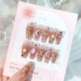 Taooba Christmas nail 24pcs Wearable Pink Press on Fake Nails Tips with Glue False Nails Design Butterfly Lovely Girl False Nails with Wearing Tools