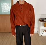 Taooba-6237 VERTICAL KNITTED BUTTON-UP SHIRT SWEATER