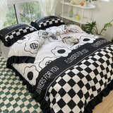 Taooba-Hot Luxury Romantic Ruffle Bedding Set 3/4pcs Sweet Princess Lace Duvet Cover Colorful Plaid Quilt Cover Bed Sheet Pillowcase